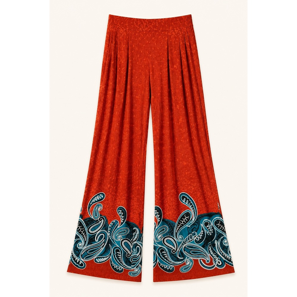 The Sang‎ Wide Leg Palazzo Pants Womens Small Rust Orange Paisley Print